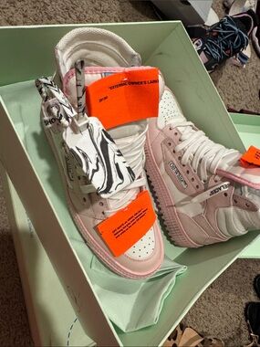 Off-White Women's Pink, White & Orange High-Top Sneakers